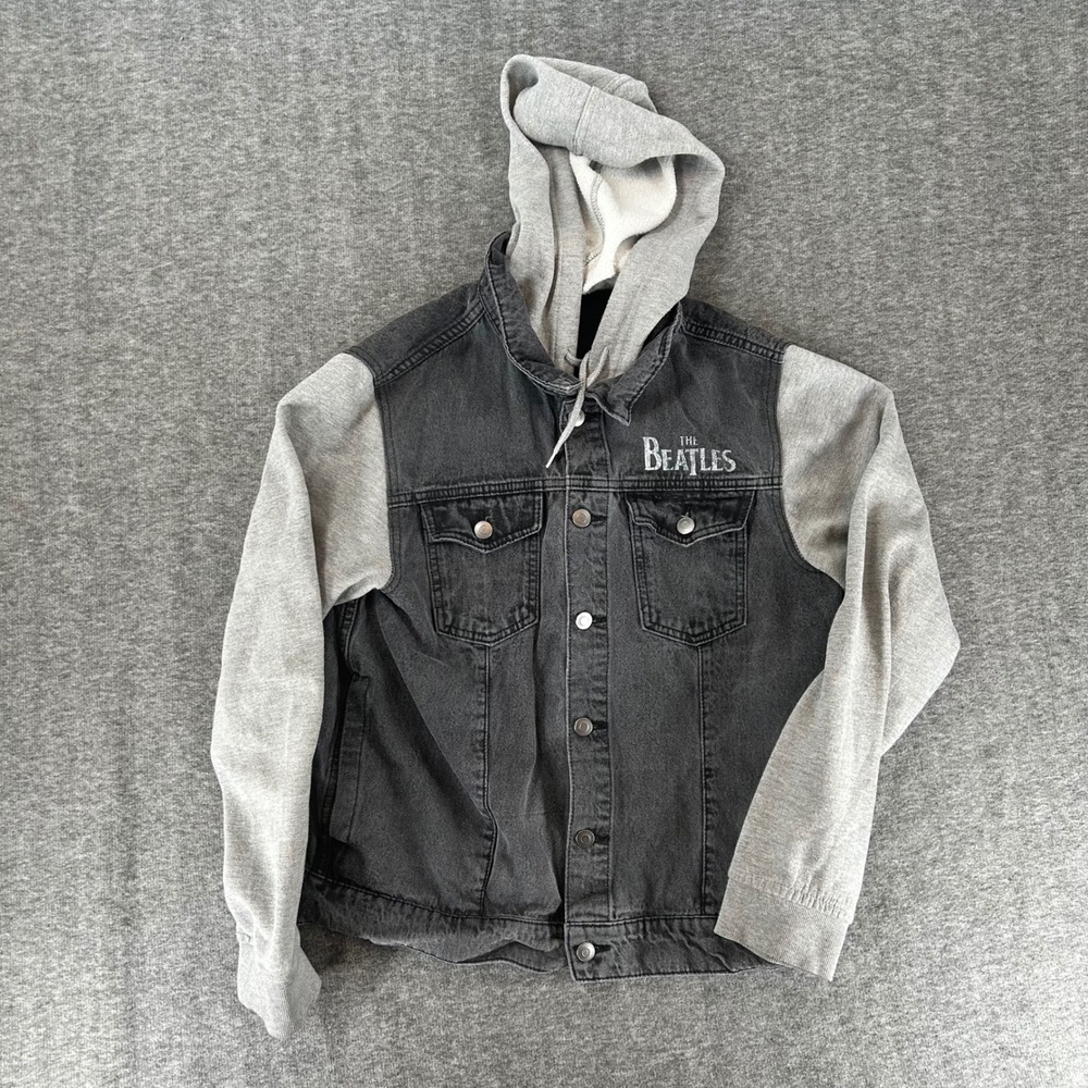 The Beatles Abbey Road Denim Jacket Grey Hooded Sleeve Black Men Medium